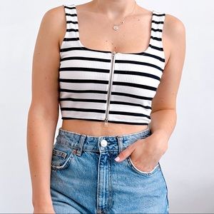 Zara Striped Zipper Crop Top